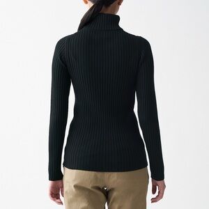 Muji Women's Non‐Itchy Wide Rib Turtle Neck Jumper Sweater